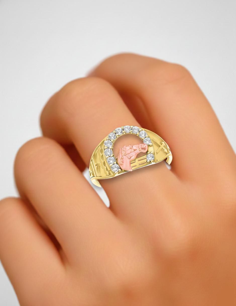 Anillo de caballo 10 k de oro zirconia pulido