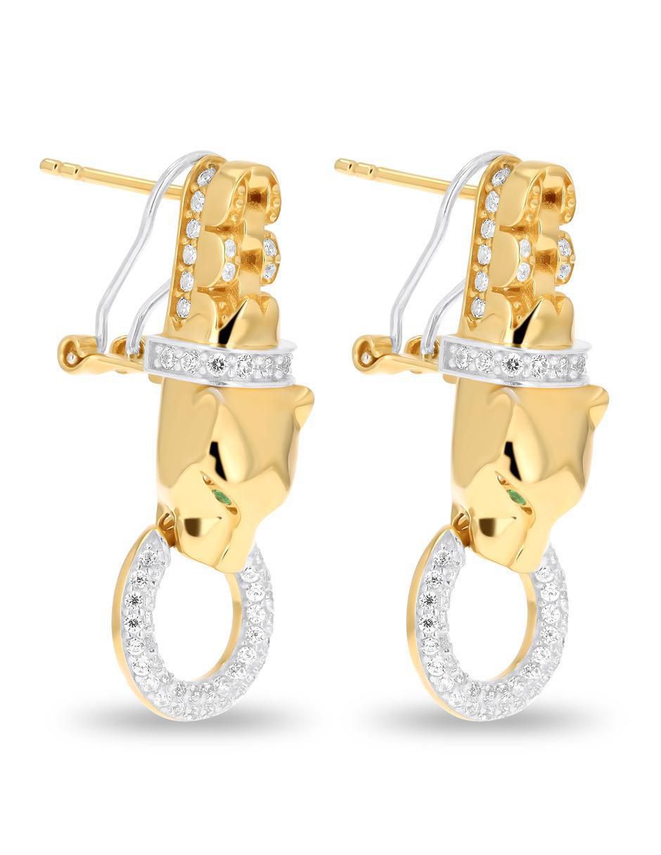 Aretes de pantera de oro amarillo 14 K con acabado brillante 2
