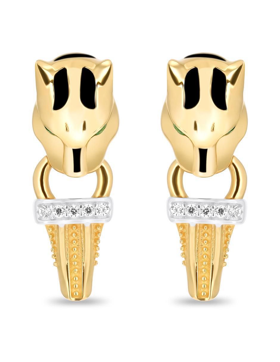 Aretes de pantera de oro amarillo 14 K con acabado brillante