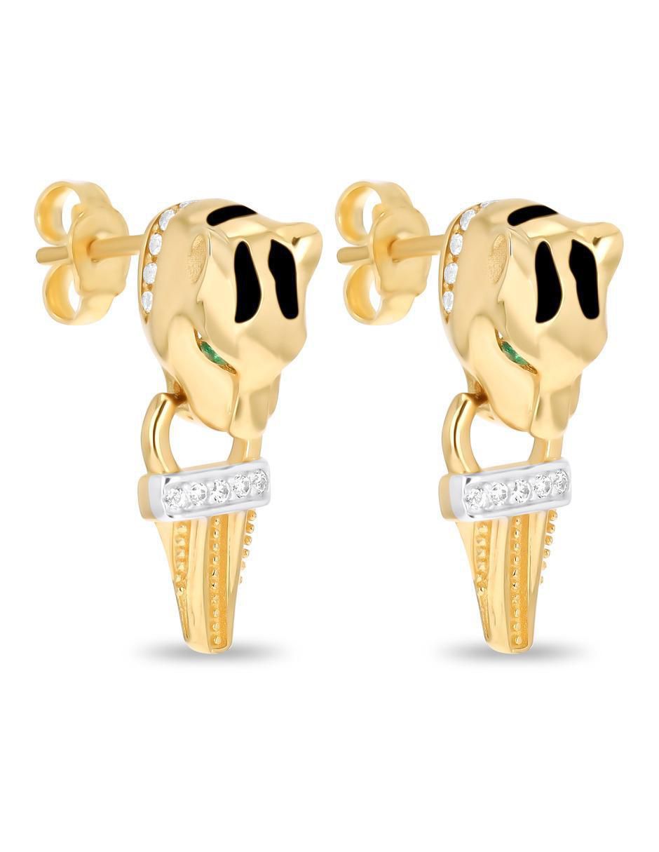 Aretes de pantera de oro amarillo 14 K con acabado brillante 2