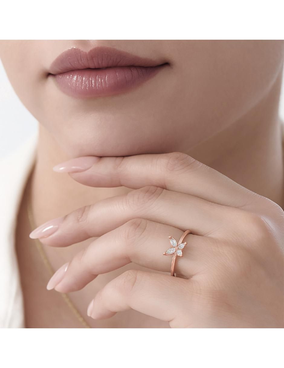 Anillo con gema de mariposa 10 k de oro zirconia brillante 4