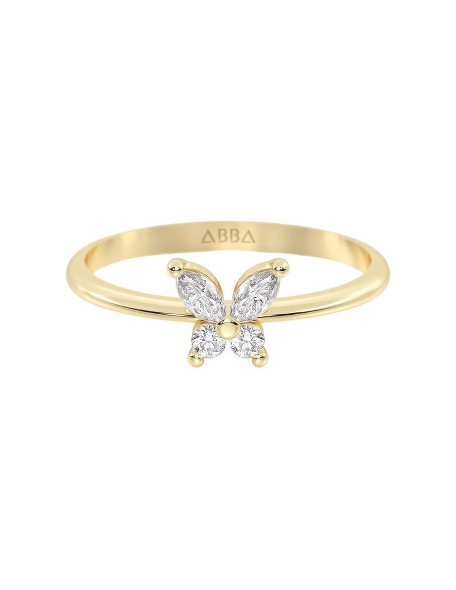 Anillo de mariposa 10 k de oro zirconia brillante