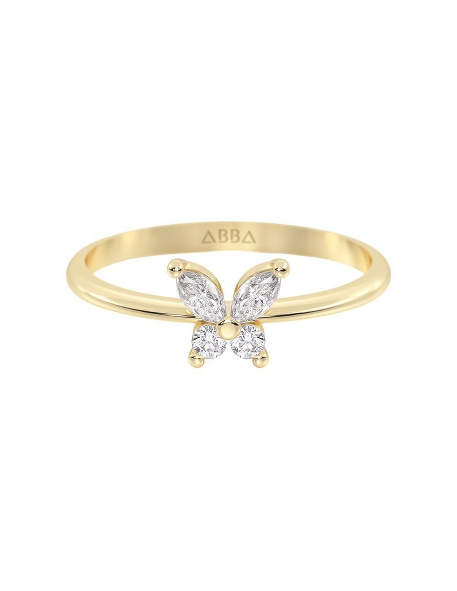 Anillo con gema de mariposa 14 k de oro zirconia brillante Anillo con gema de mariposa 14 k de oro zirconia brillante