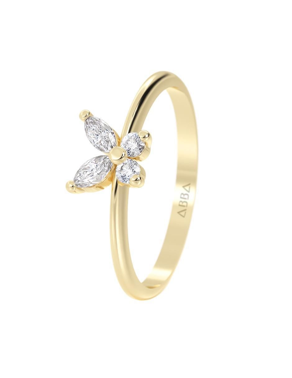 Anillo con gema de mariposa abba joyas 14 k de oro zirconia brillante