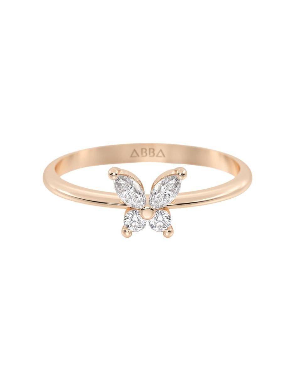 Anillo con gema de mariposa 14 k de oro zirconia brillante Anillo con gema de mariposa 14 k de oro zirconia brillante