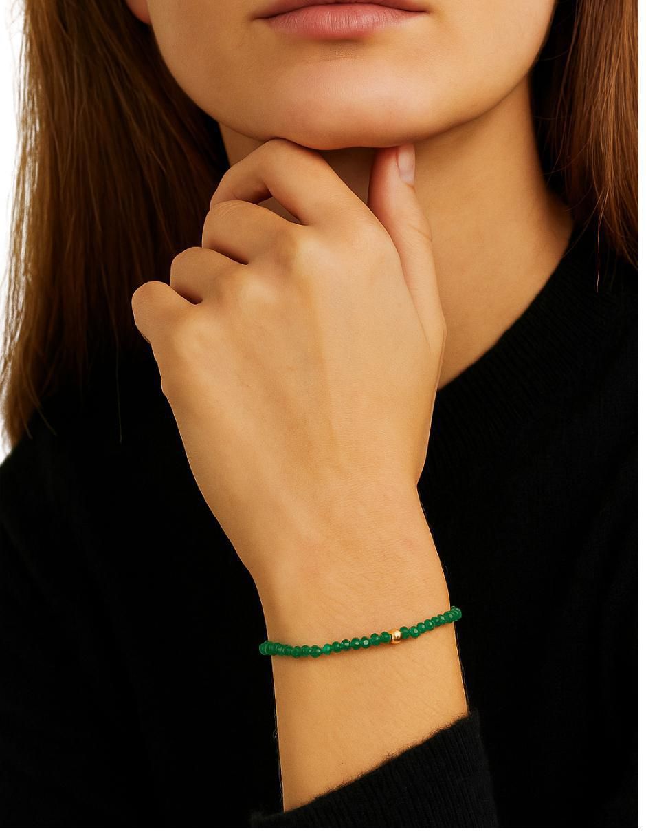Pulsera con agata verde natural 10 K acabado brillante 2