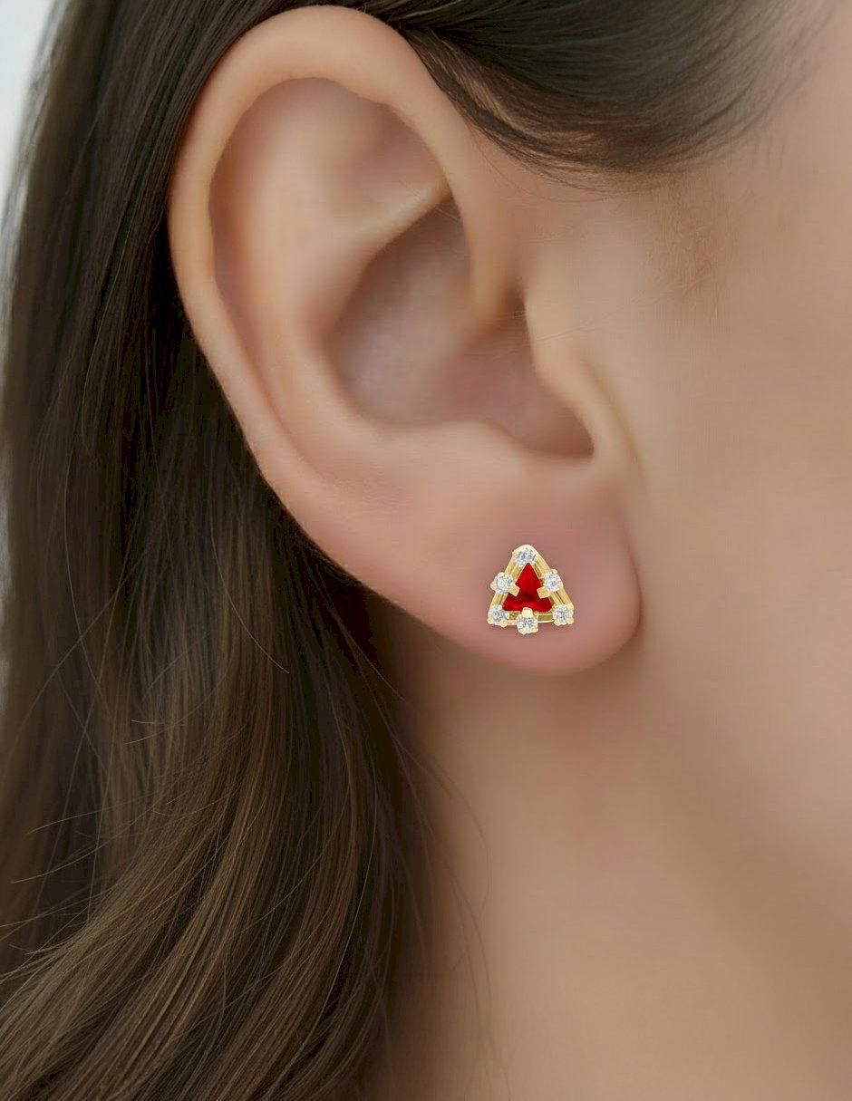 Arete Joyería M de León de Oro 10 K con acabado brillante zirconia 2