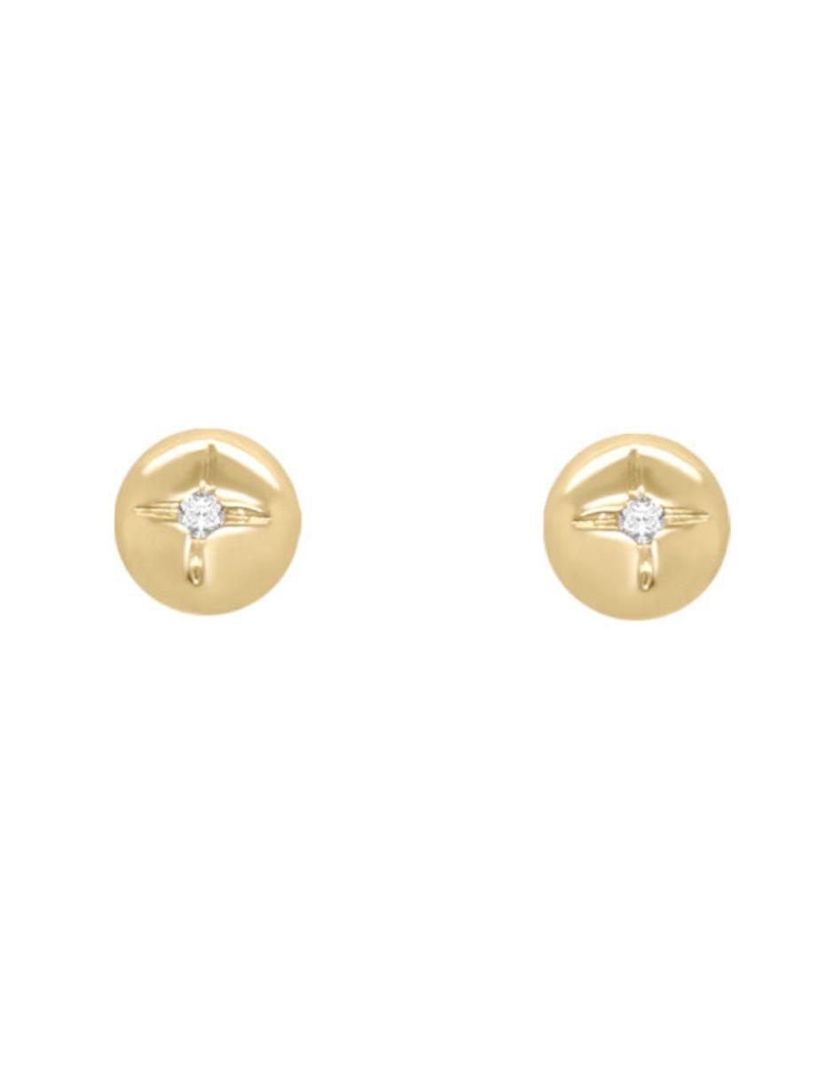 Broqueles redondos de oro 14 K con acabado brillante diamante Broqueles redondos de oro 14 K con acabado brillante diamante