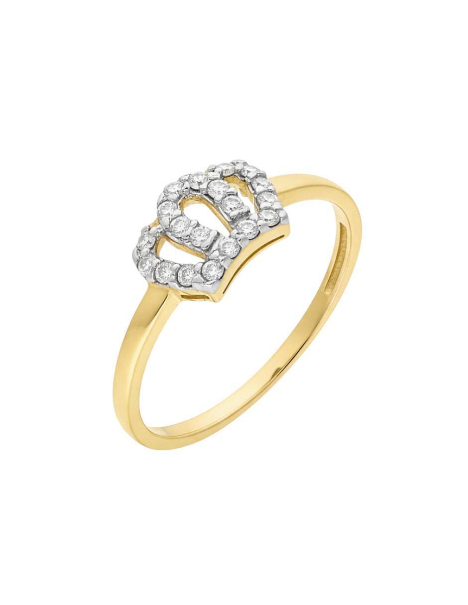 Anillo de corona 10 k de oro zirconia brillante