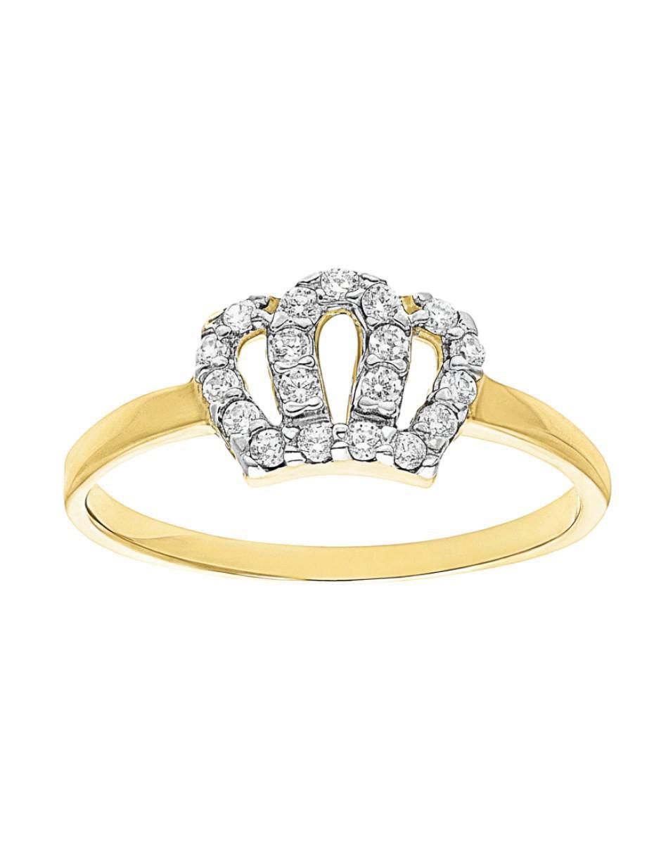 Anillo de corona 10 k de oro zirconia brillante