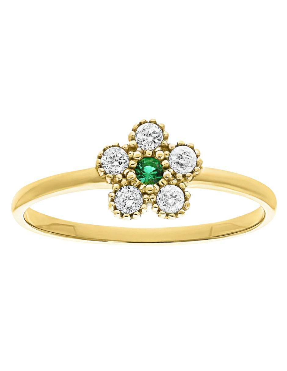 Anillo de flor 10 k de oro zirconia brillante