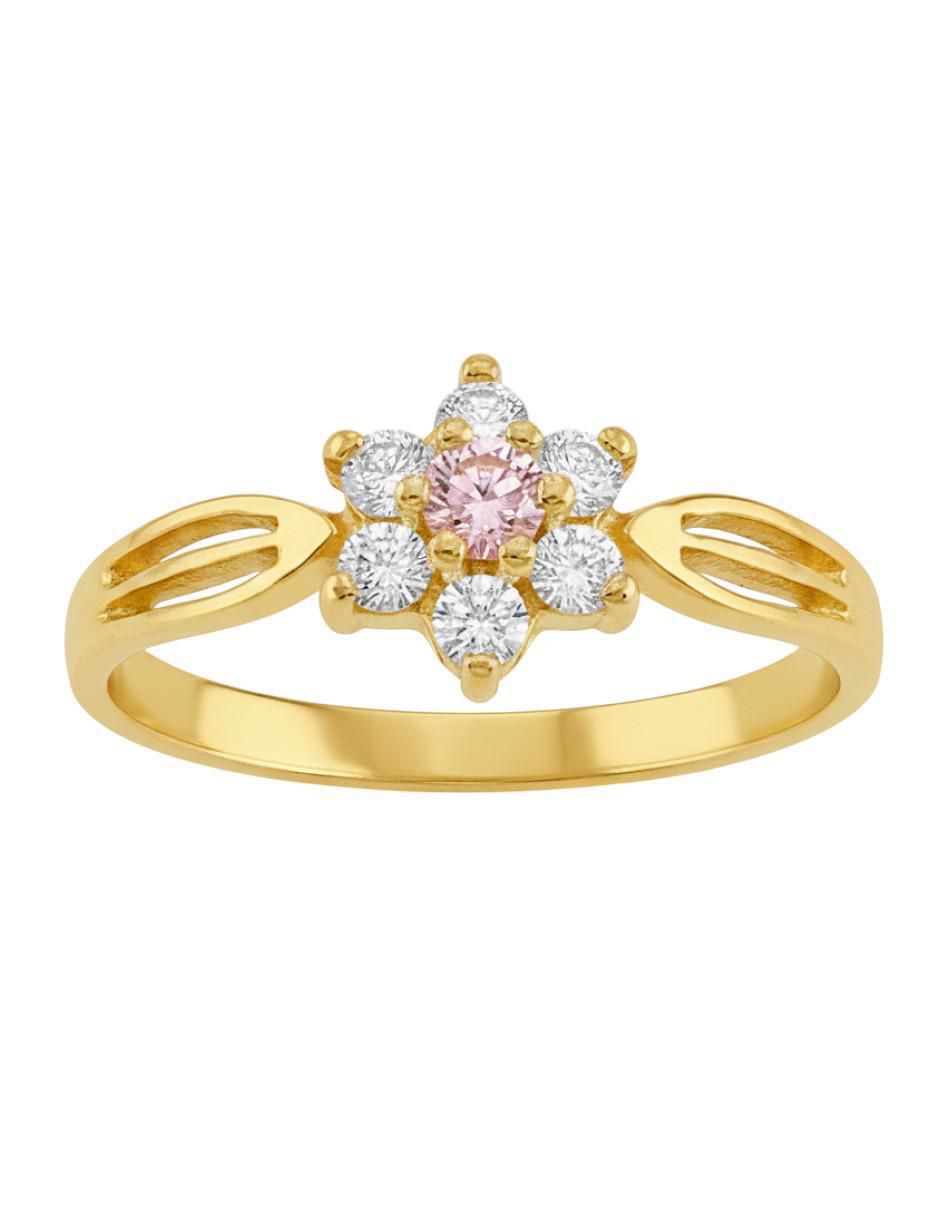 Anillo de flor 10 k de oro zirconia brillante