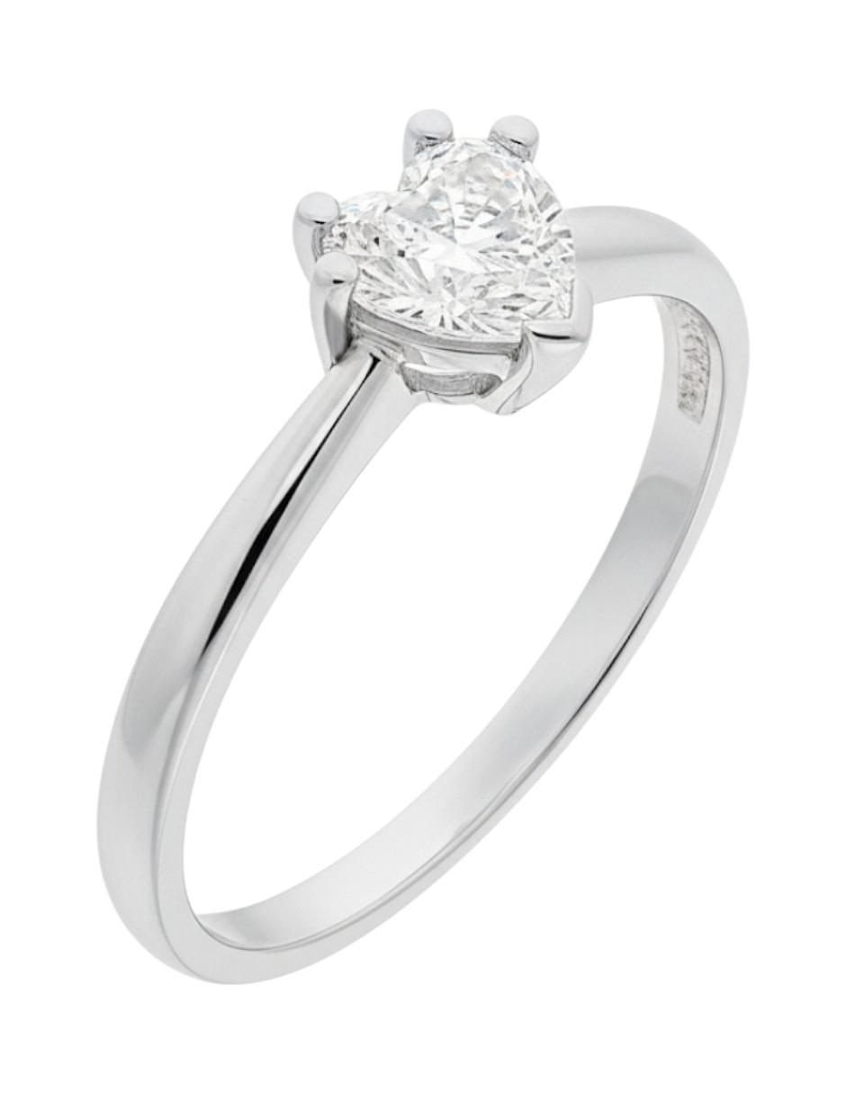 Anillo de corazón 10 k de oro blanco zirconia pulido Anillo de corazón 10 k de oro blanco zirconia pulido
