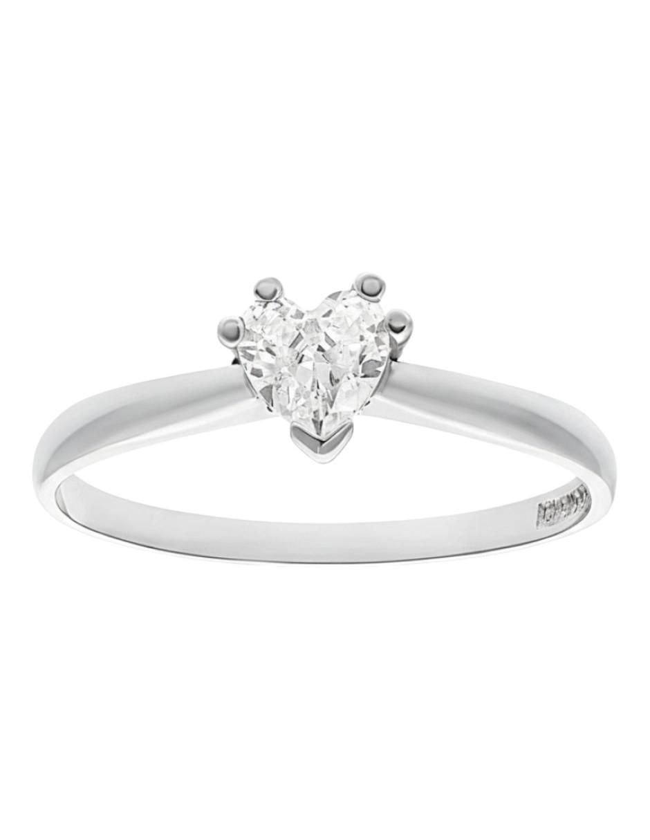 Anillo de corazón 10 k de oro blanco zirconia pulido 4