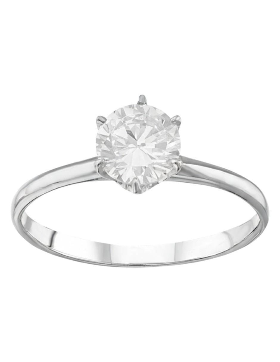 Anillo circular 10 k de oro blanco zirconia pulido