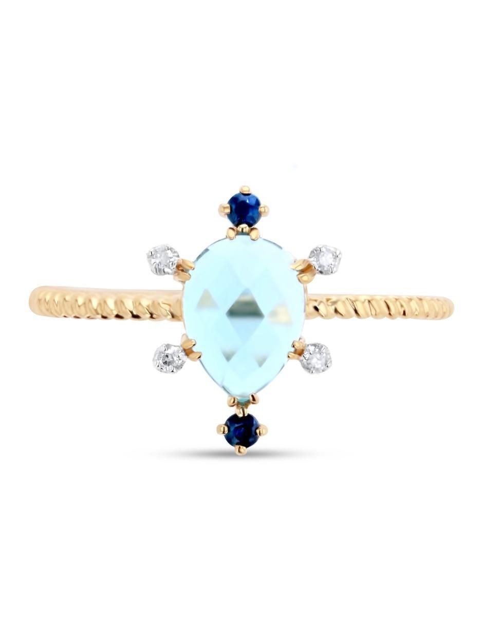 Anillo 14 k de oro amarillo diamante brillante