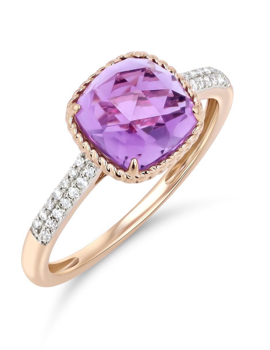 Anillo 14 k de oro rosa amatista y diamante brillante 2