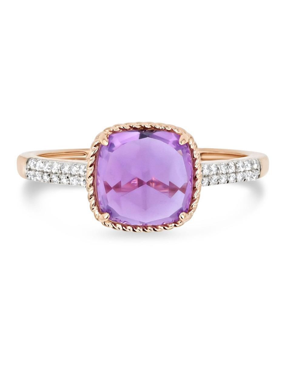 Anillo 14 k de oro rosa amatista y diamante brillante