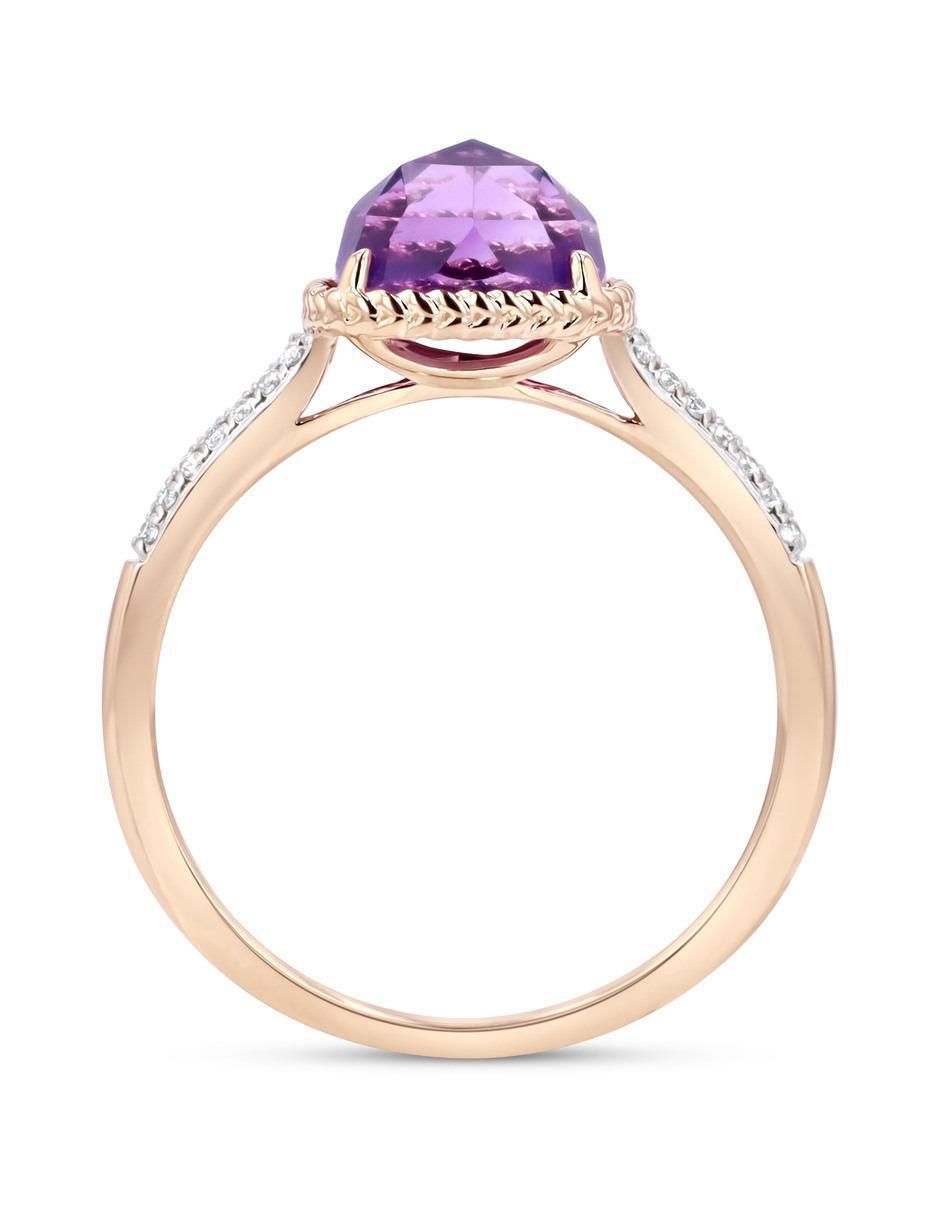 Anillo 14 k de oro rosa amatista y diamante brillante