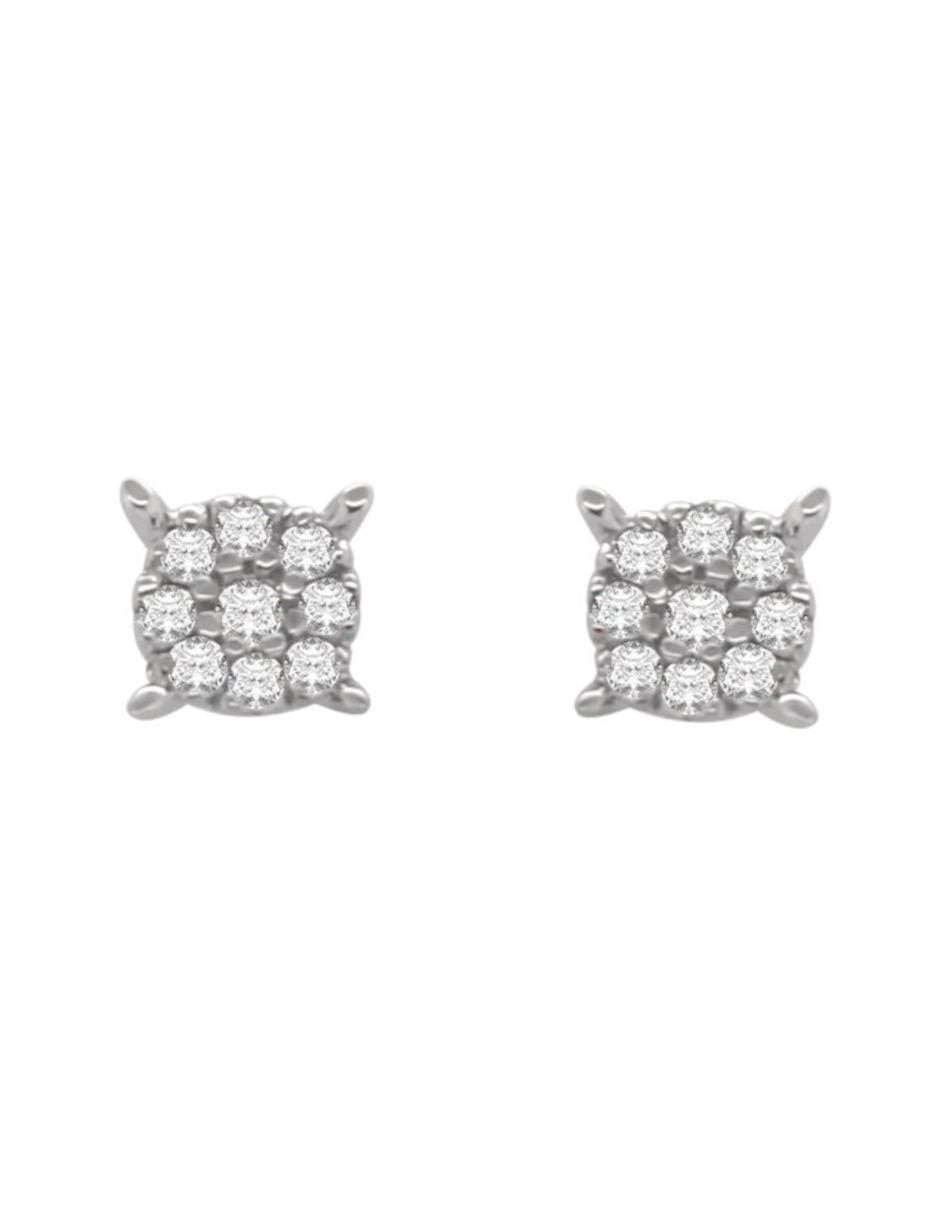 Aretes Minerva de oro blanco 14 K con acabado brillante diamante 1