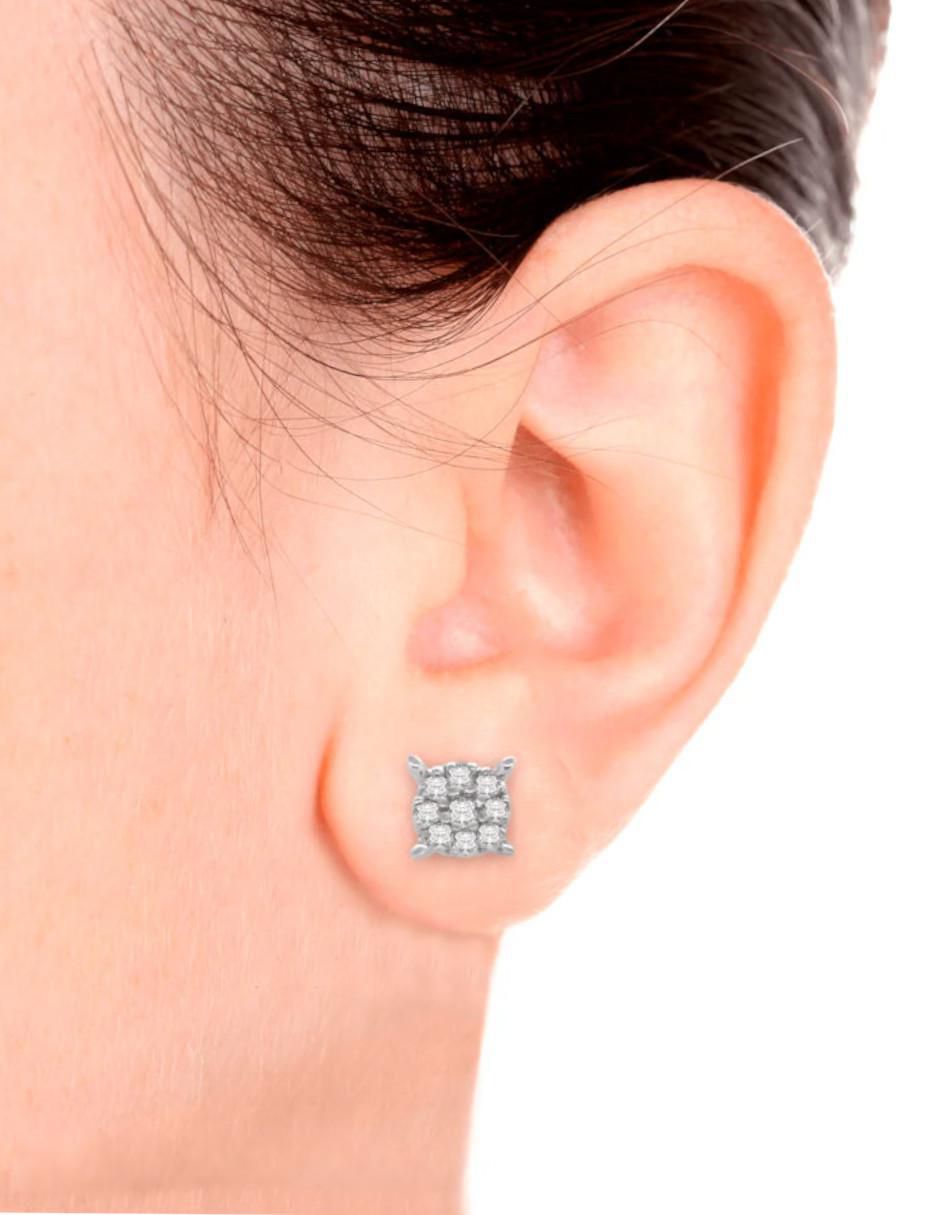 Aretes Minerva de oro blanco 14 K con acabado brillante diamante 2