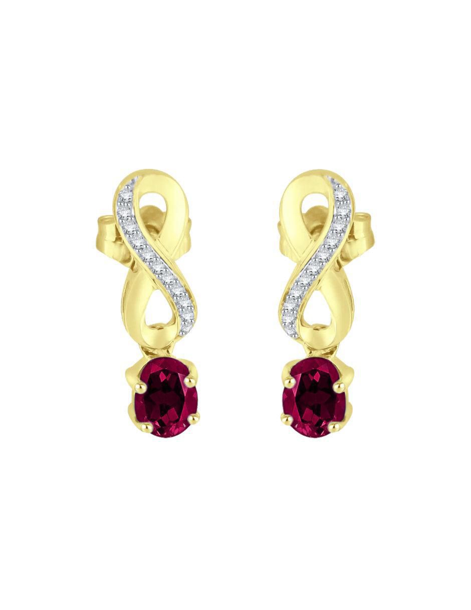 Aretes cortos de infinito fascinare lisa de oro 14 k con acabado brillante rubí y diamante 1