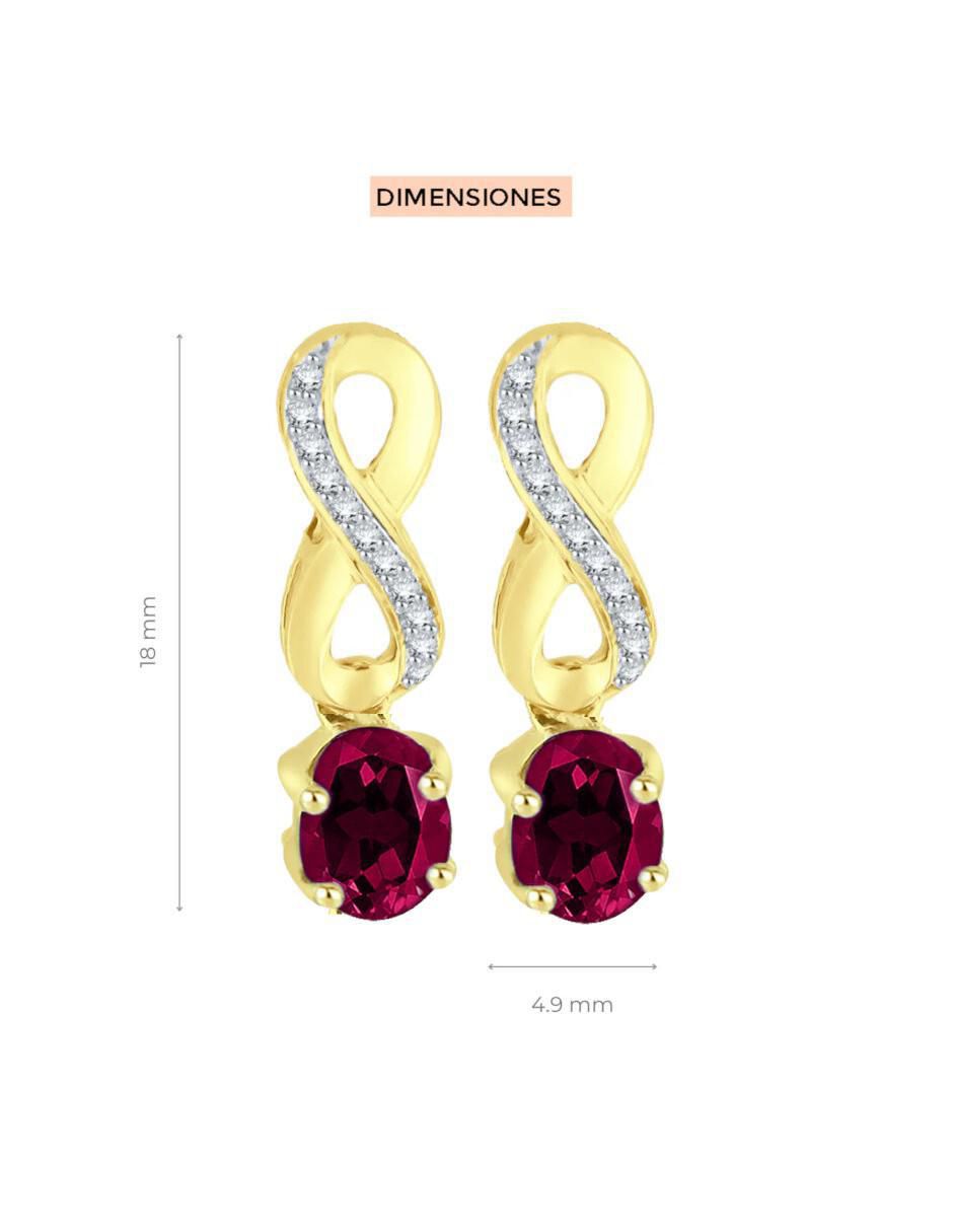Aretes cortos de infinito fascinare lisa de oro 14 k con acabado brillante rubí y diamante 3