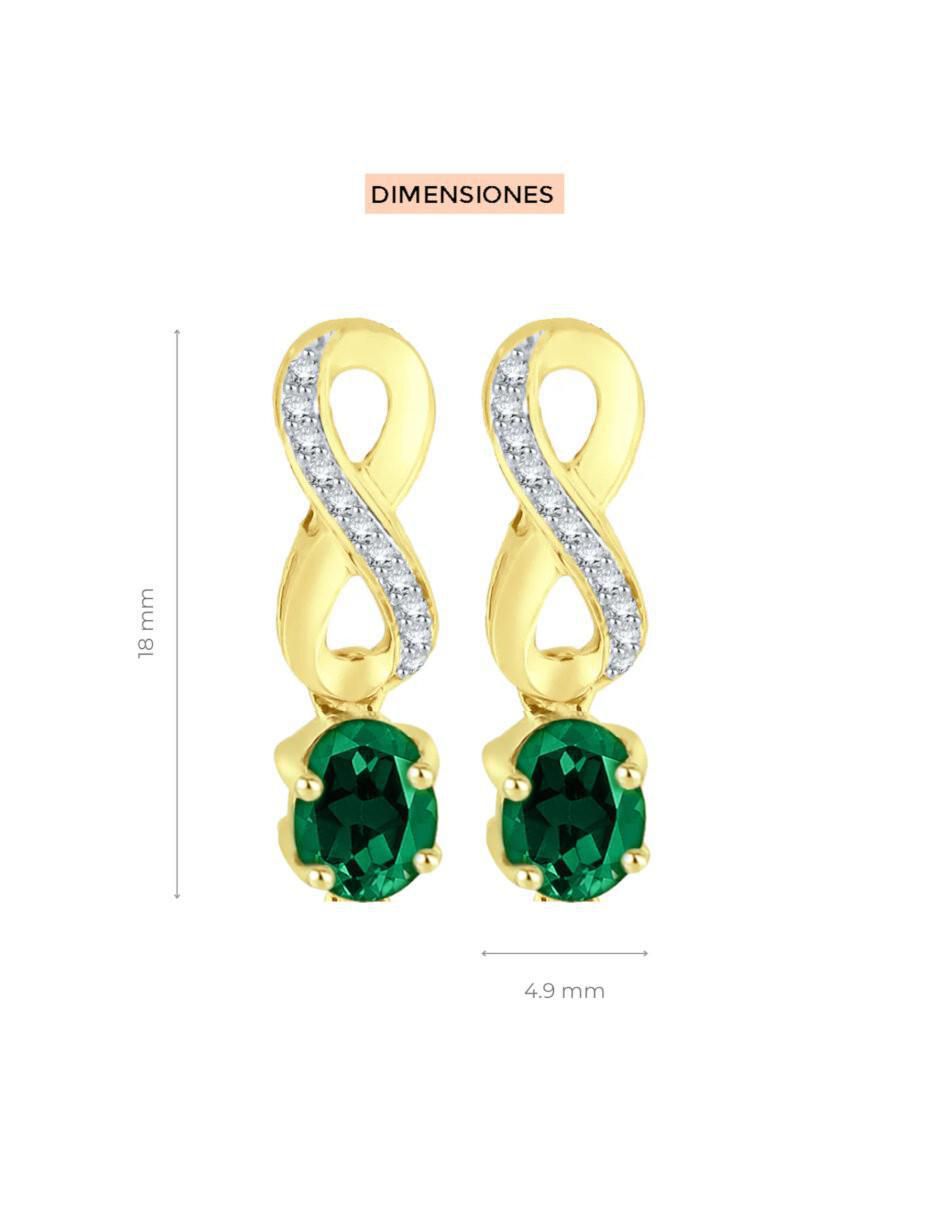 Aretes cortos de infinito fascinare lisa de oro 14 k con acabado brillante esmeralda y diamante