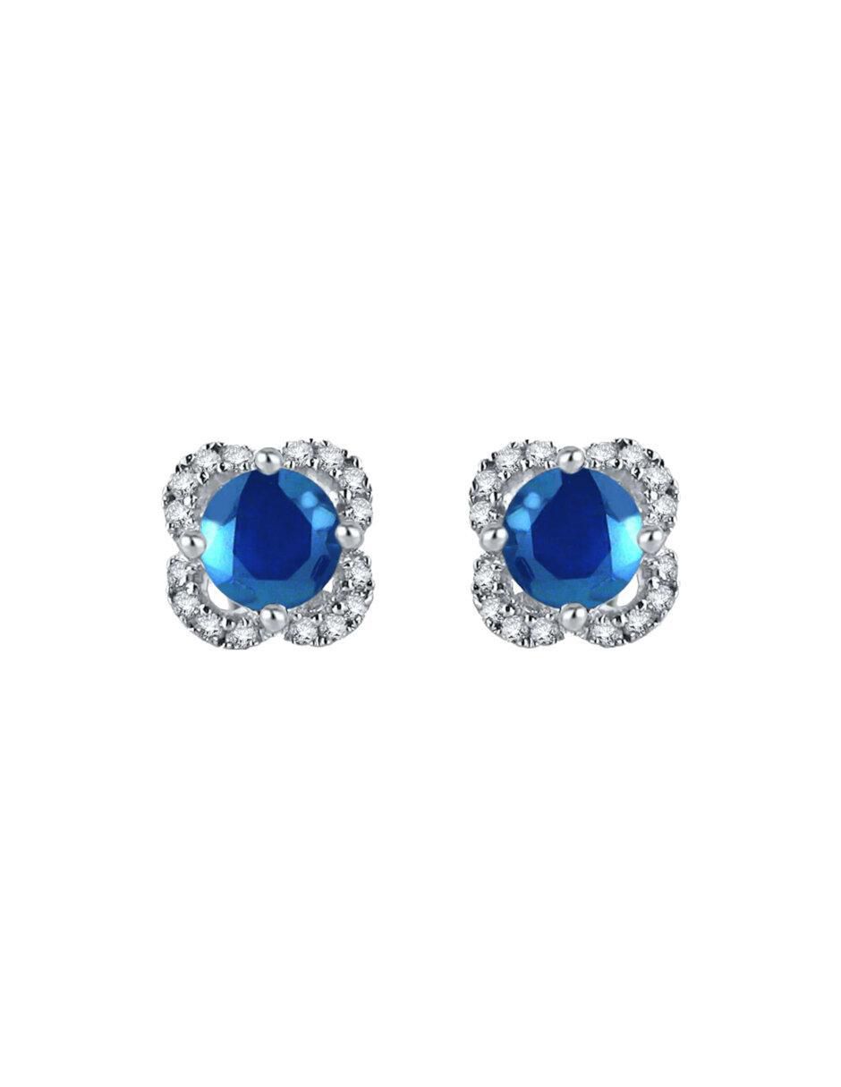 Aretes cortos de flor fascinare margaret de oro 14 k con acabado brillante zafiro y diamante