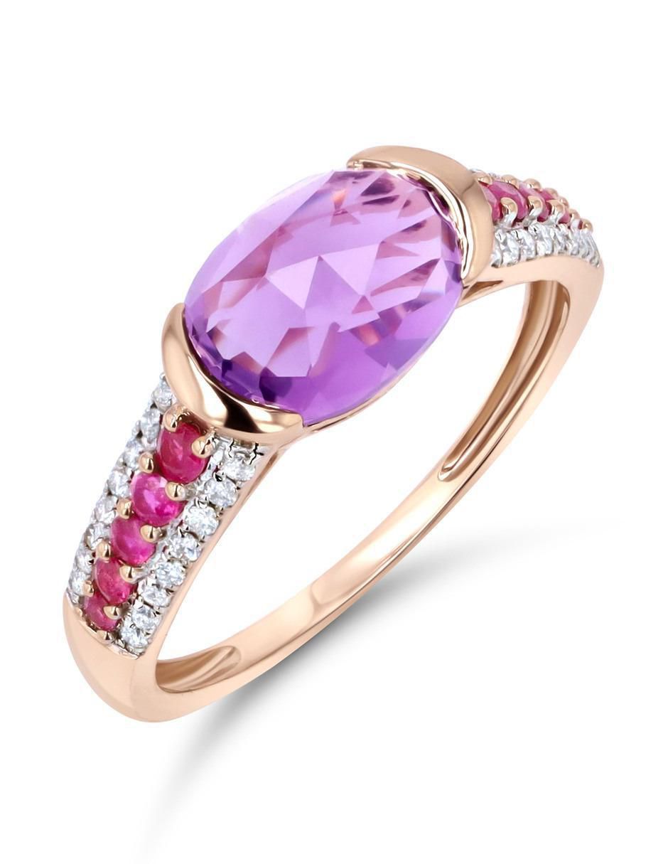 Anillo 14 k de oro rosa amatista y diamante brillante 5