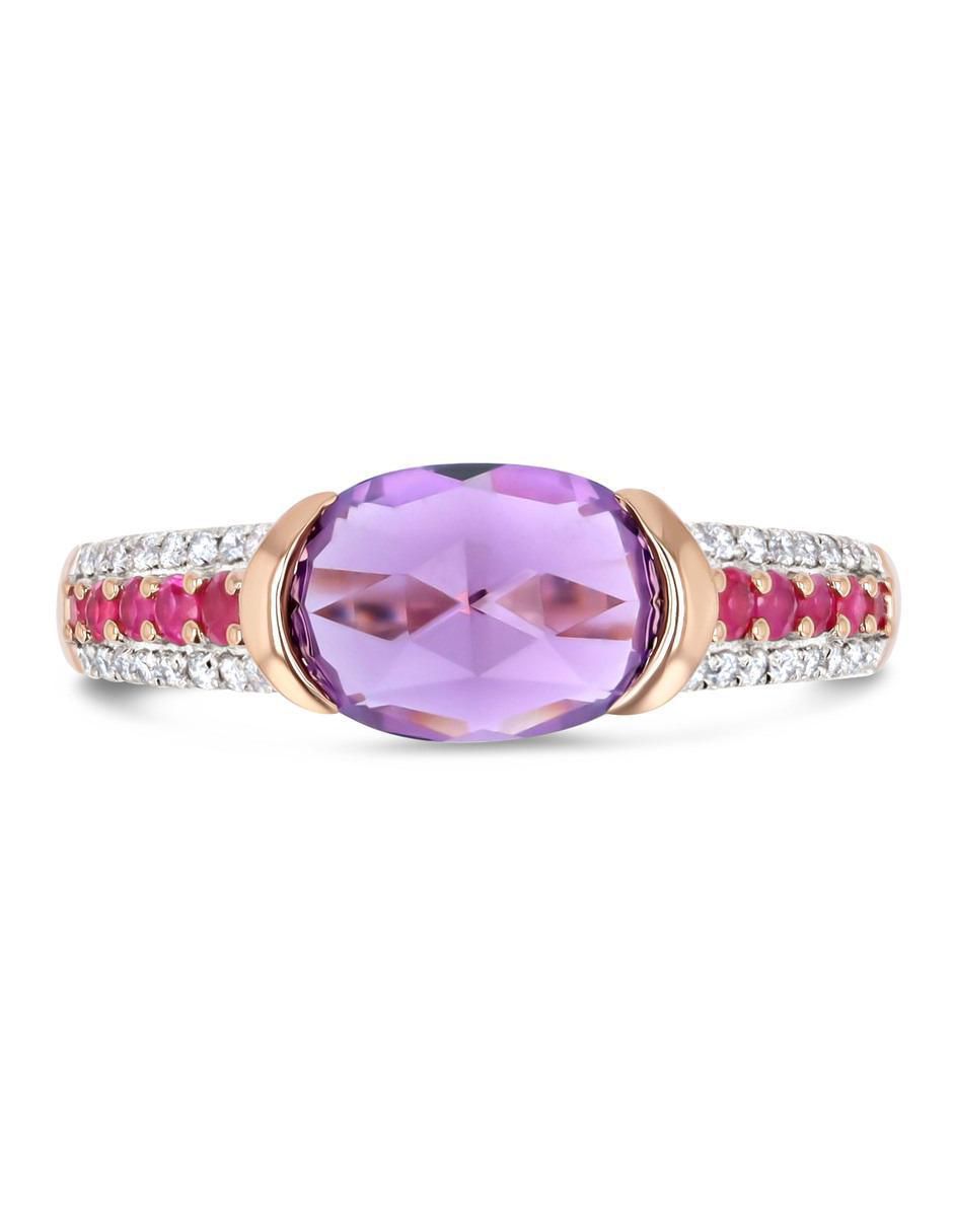 Anillo 14 k de oro rosa amatista y diamante brillante 4