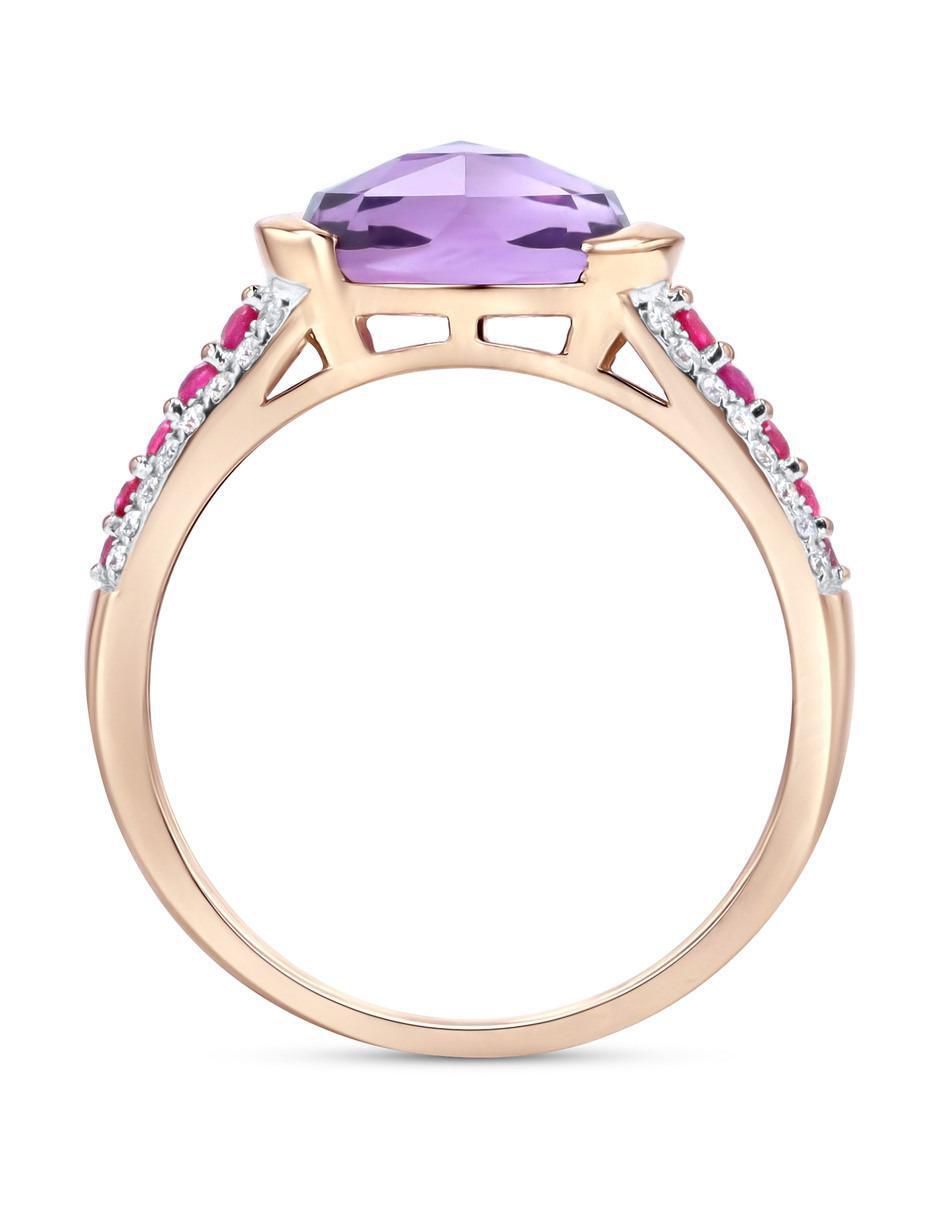 Anillo 14 k de oro rosa amatista y diamante brillante 3