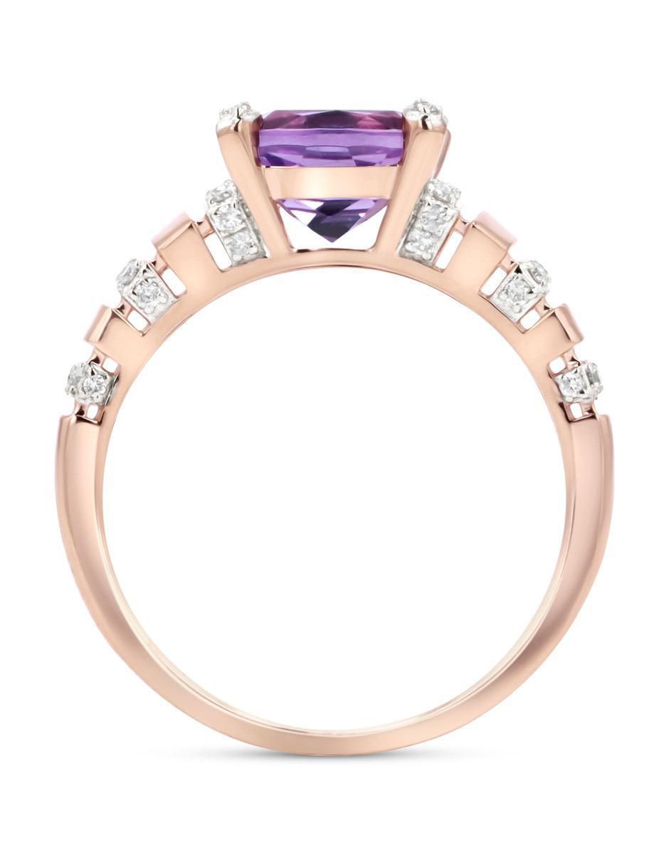 Anillo 14 k de oro rosa amatista y diamante brillante