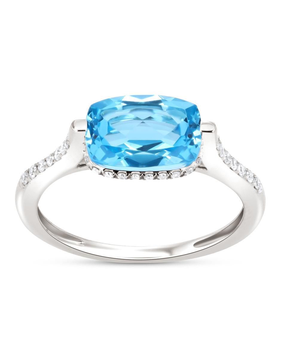 Anillo 14 k de oro blanco topacio y diamante brillante