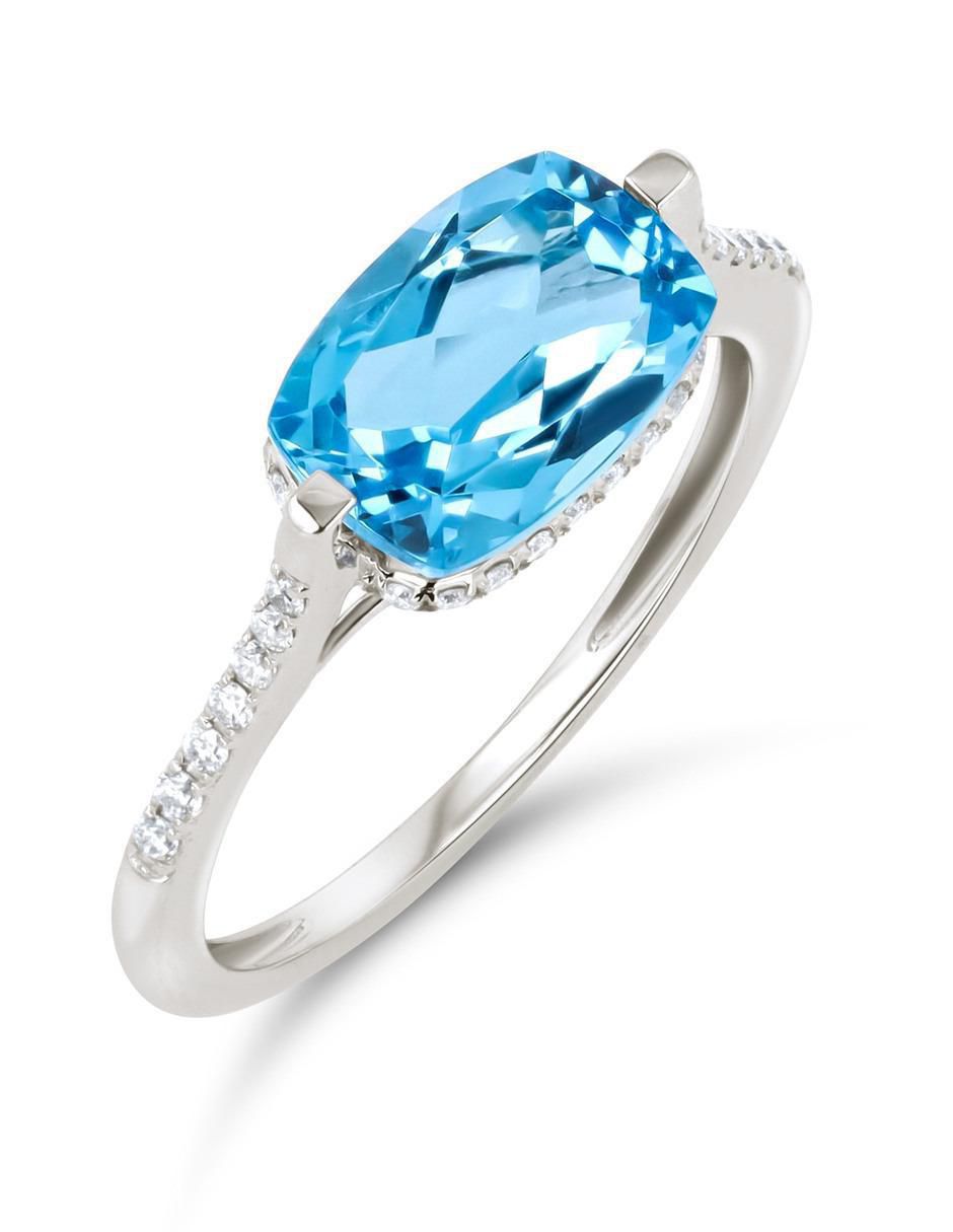 Anillo 14 k de oro blanco topacio y diamante brillante 2