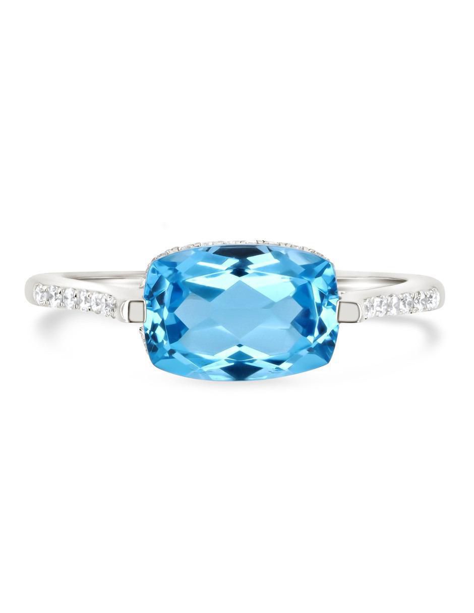 Anillo 14 k de oro blanco topacio y diamante brillante