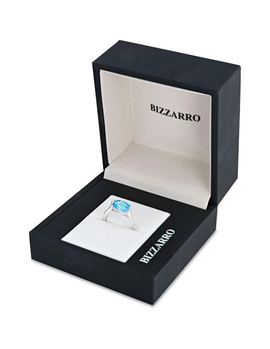 Anillo 14 k de oro blanco topacio y diamante brillante