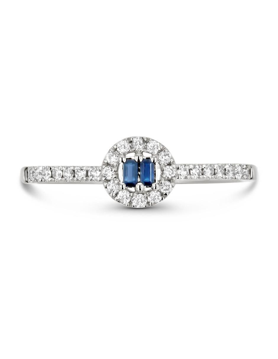 Anillo de baguette 14 k de oro blanco zafiro y diamante brillante