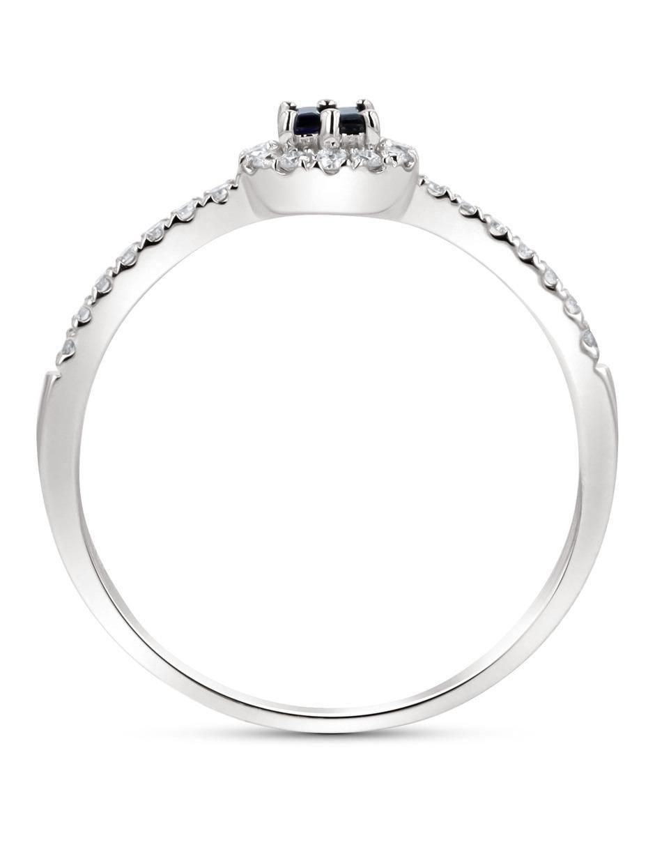 Anillo de baguette 14 k de oro blanco zafiro y diamante brillante