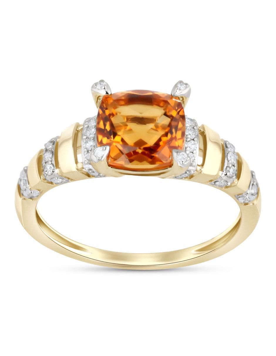 Anillo 14 k de oro amarillo citrina y diamante brillante