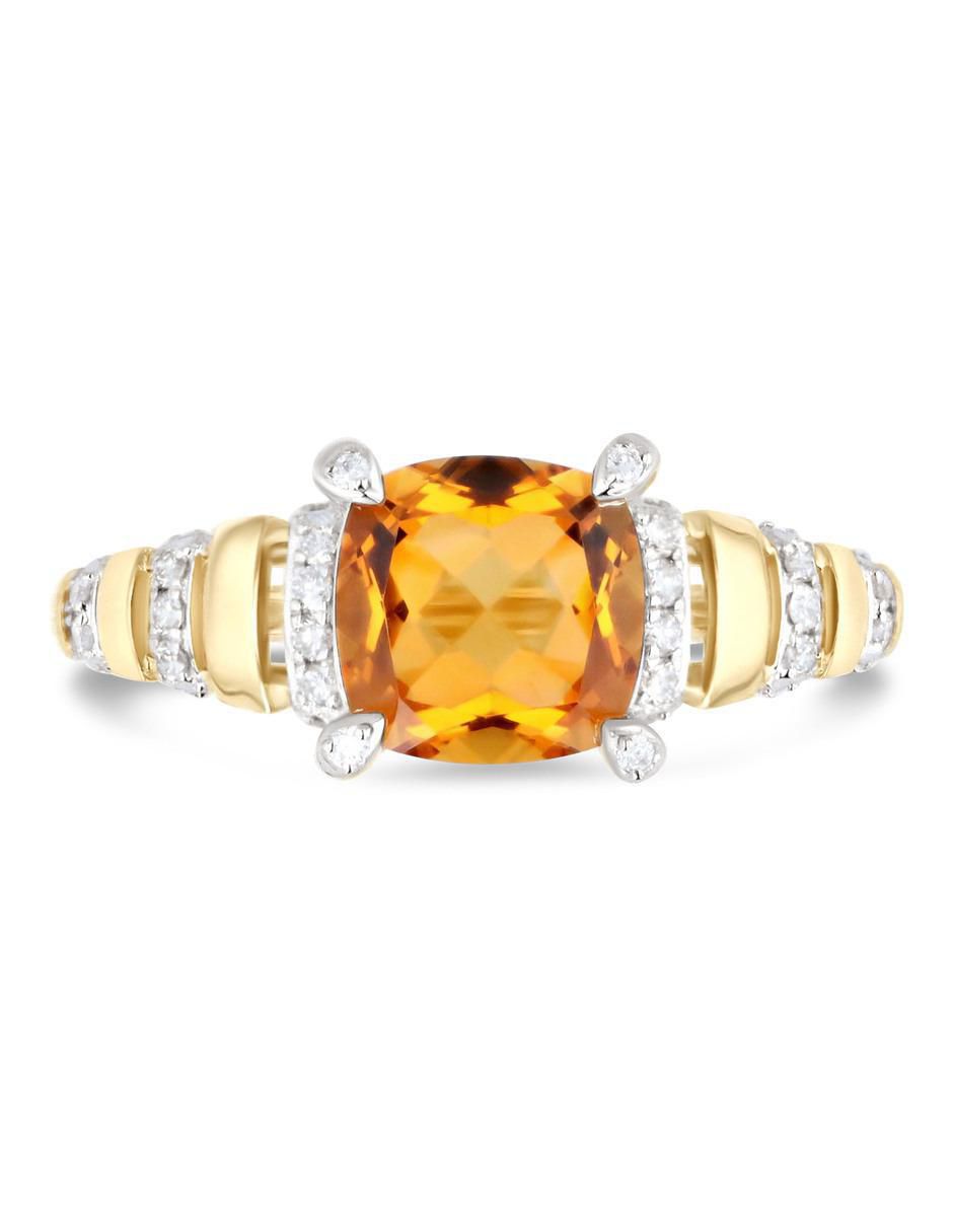 Anillo 14 k de oro amarillo citrina y diamante brillante