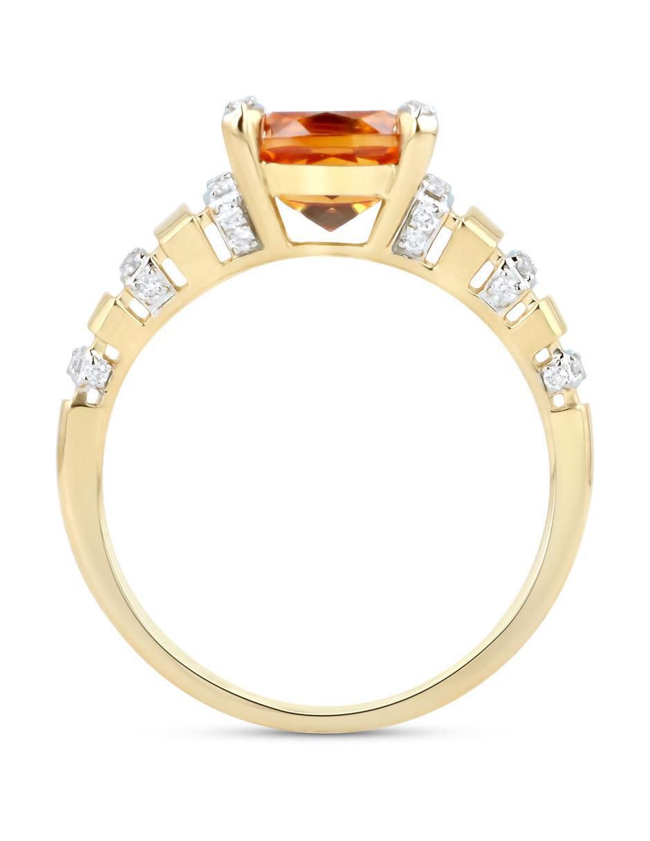 Anillo 14 k de oro amarillo citrina y diamante brillante