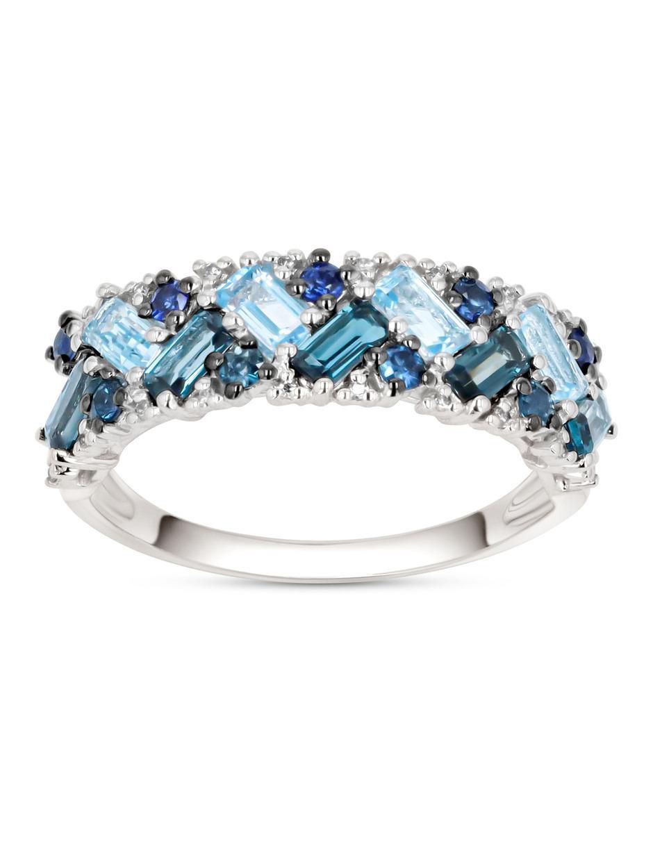 Anillo 14 k de oro blanco topacio y diamante brillante Anillo 14 k de oro blanco topacio y diamante brillante