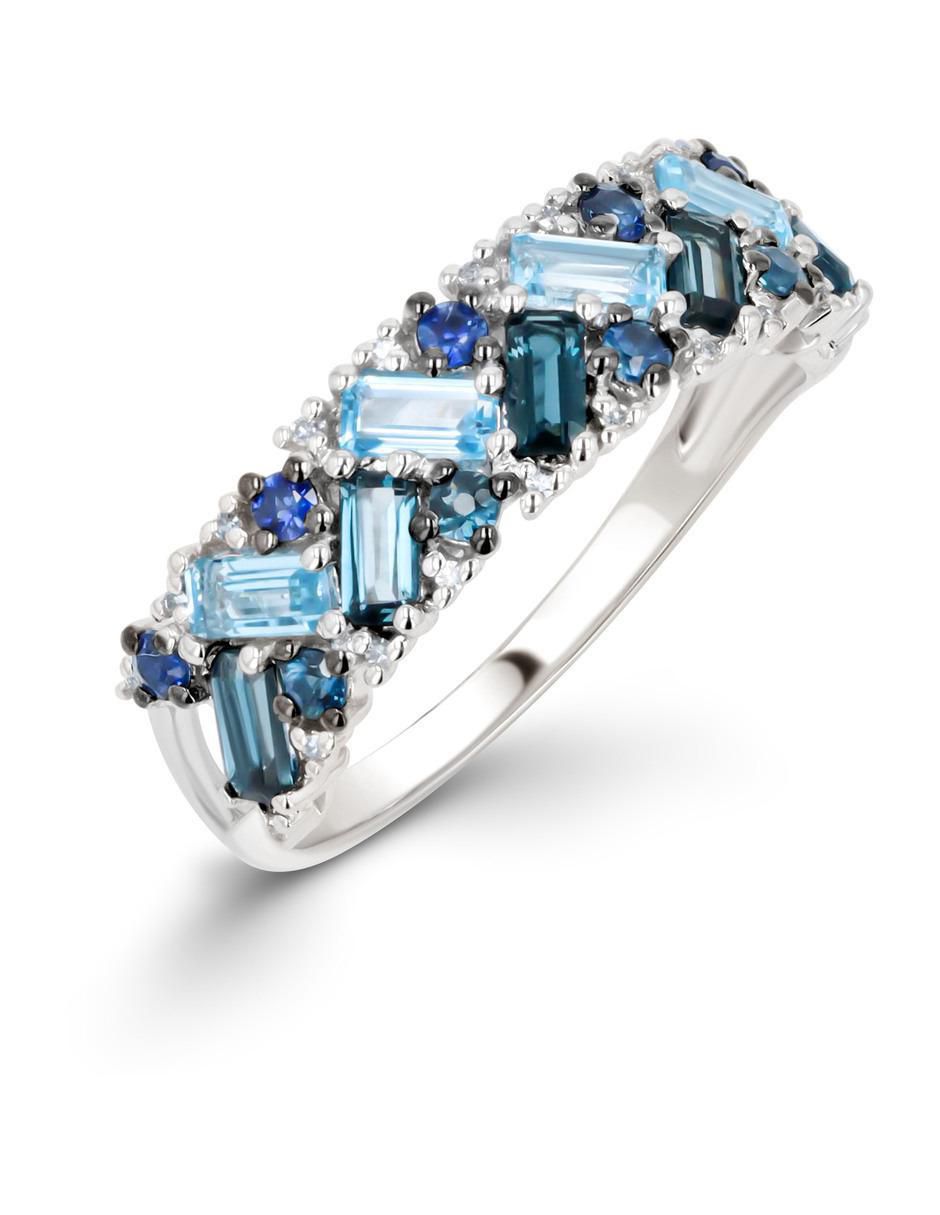 Anillo 14 k de oro blanco topacio y diamante brillante 5