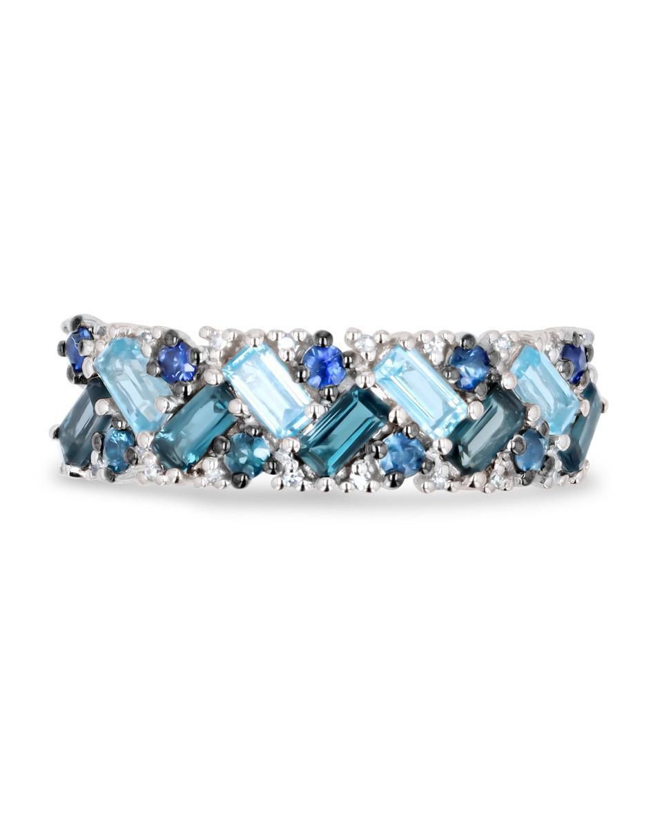Anillo 14 k de oro blanco topacio y diamante brillante 4