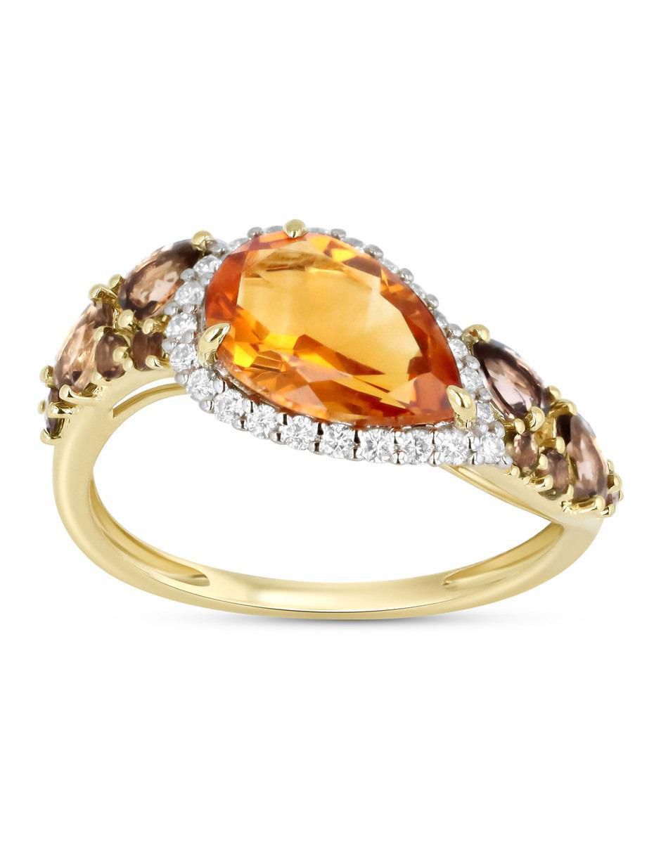 Anillo 14 k de oro amarillo citrina y diamante brillante