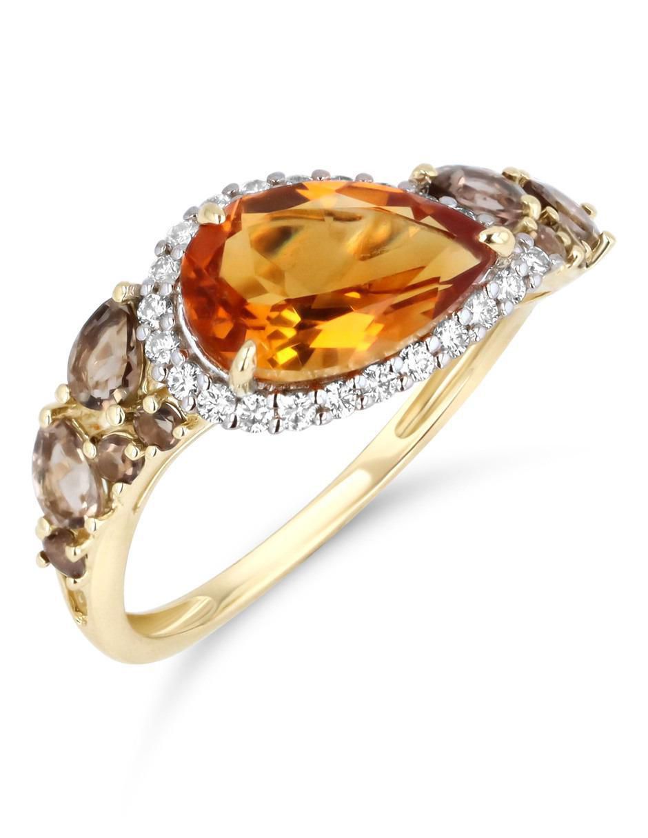 Anillo 14 k de oro amarillo citrina y diamante brillante 2