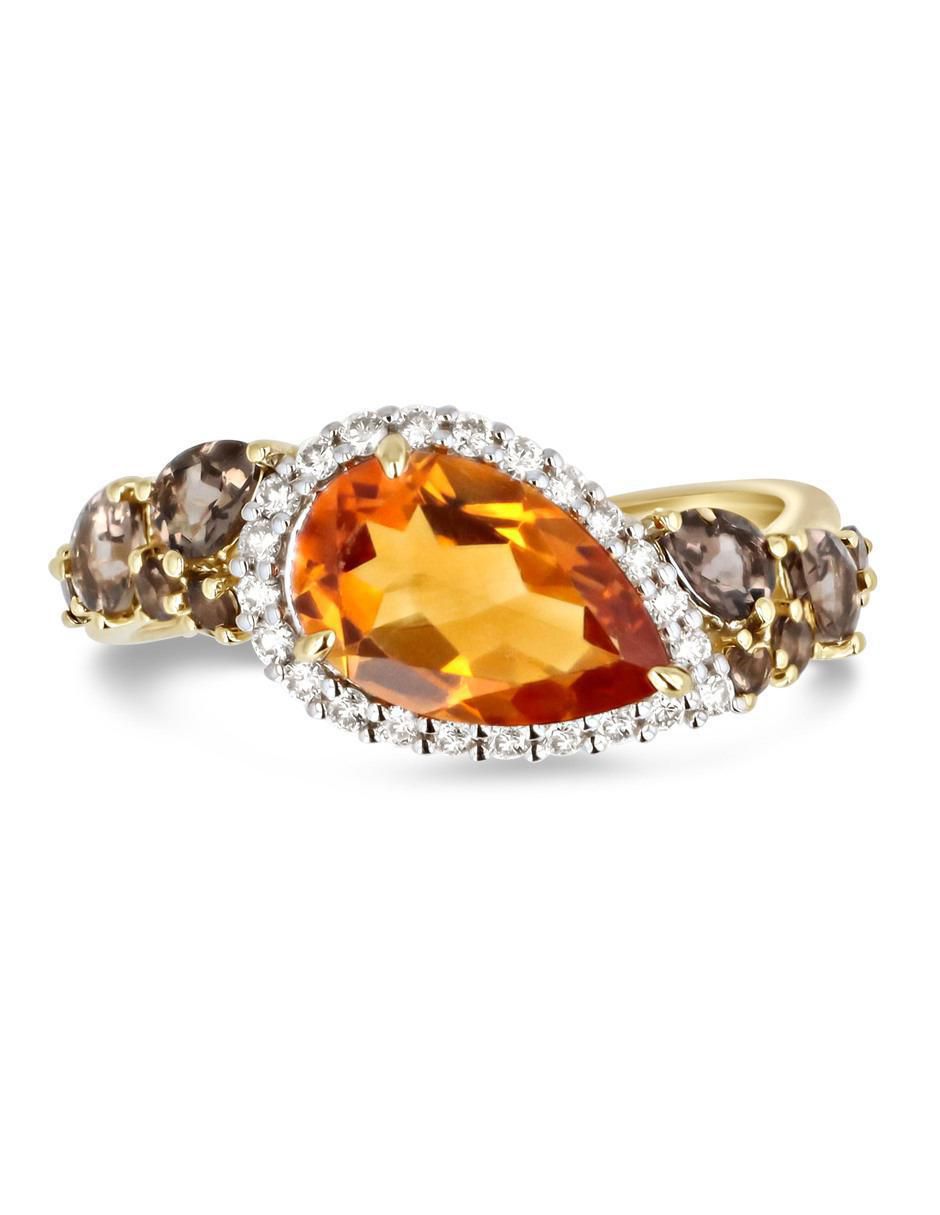 Anillo 14 k de oro amarillo citrina y diamante brillante