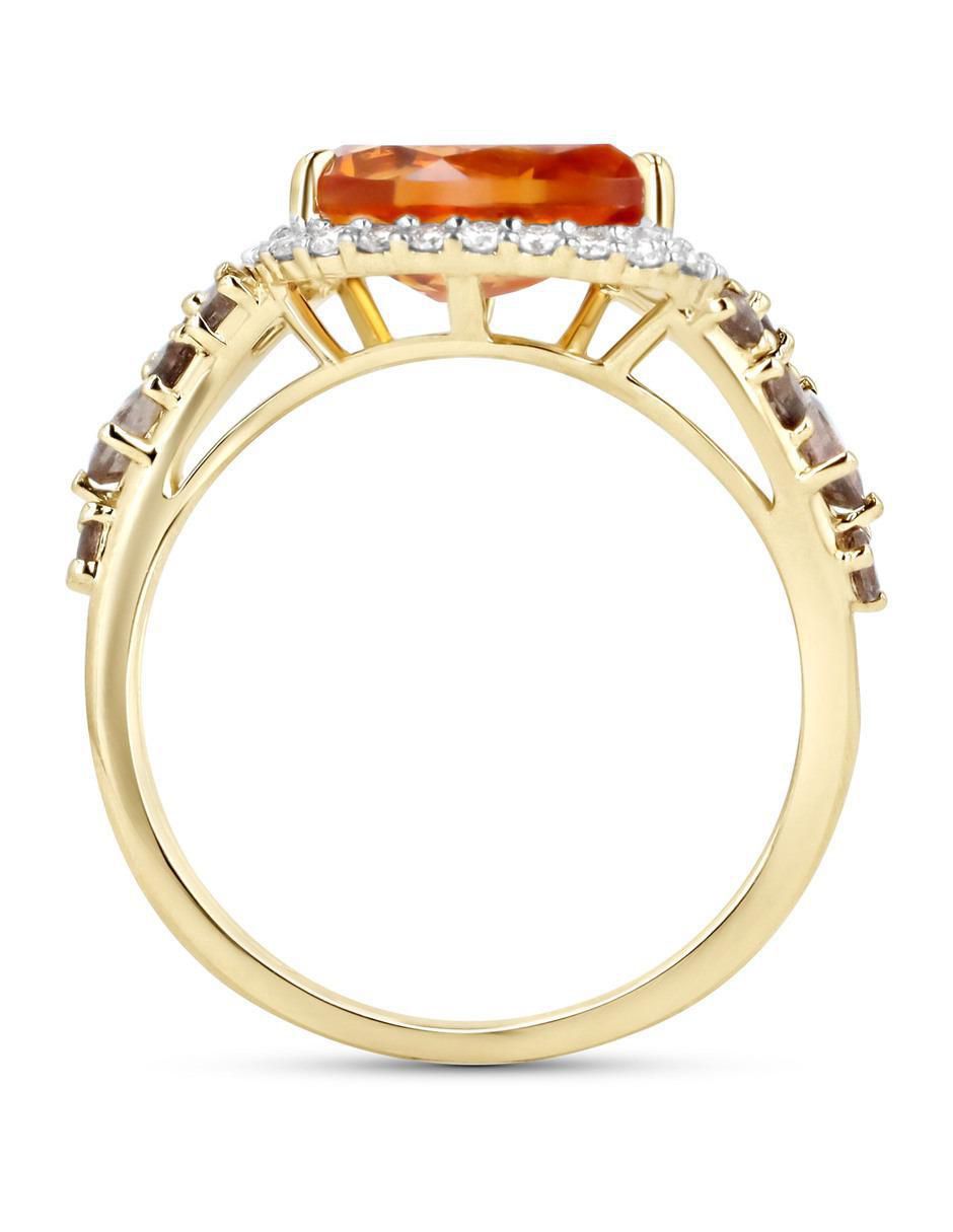 Anillo 14 k de oro amarillo citrina y diamante brillante