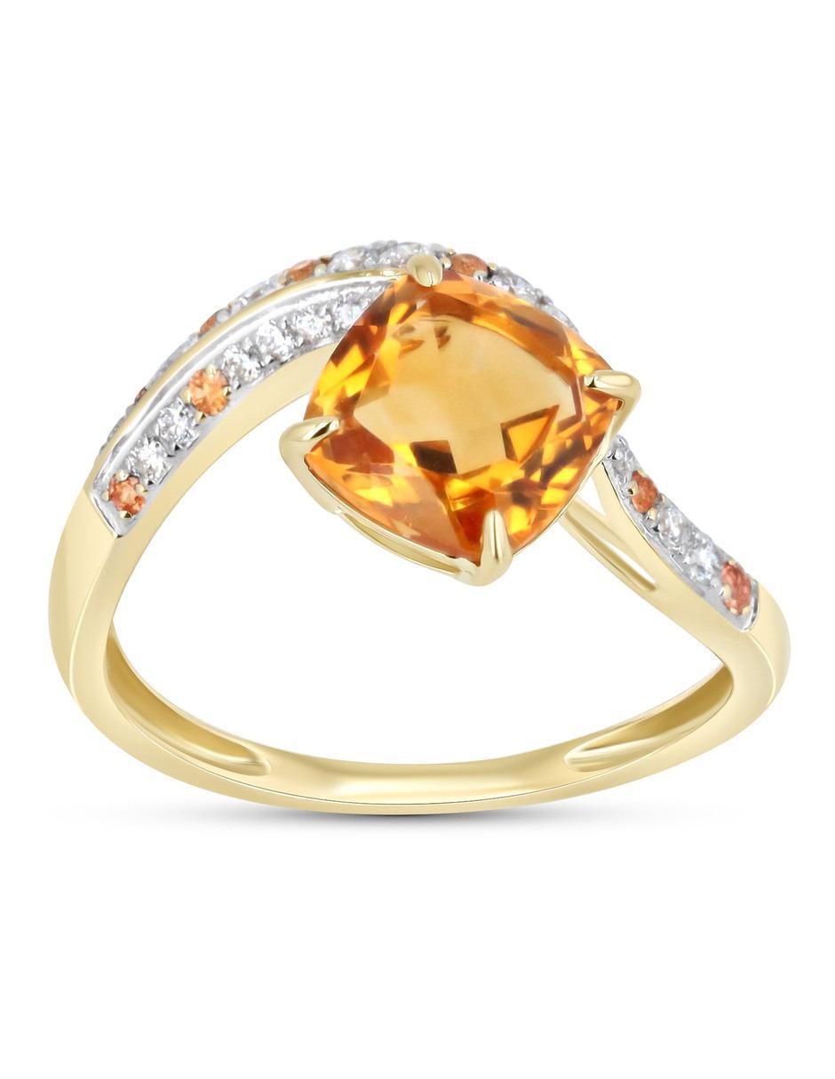 Anillo 14 k de oro amarillo citrina y diamante brillante Anillo 14 k de oro amarillo citrina y diamante brillante